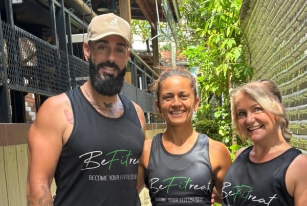 BeFitreat team photo featuring Sam, Helen and Patti wearing their BeFitreat vests
