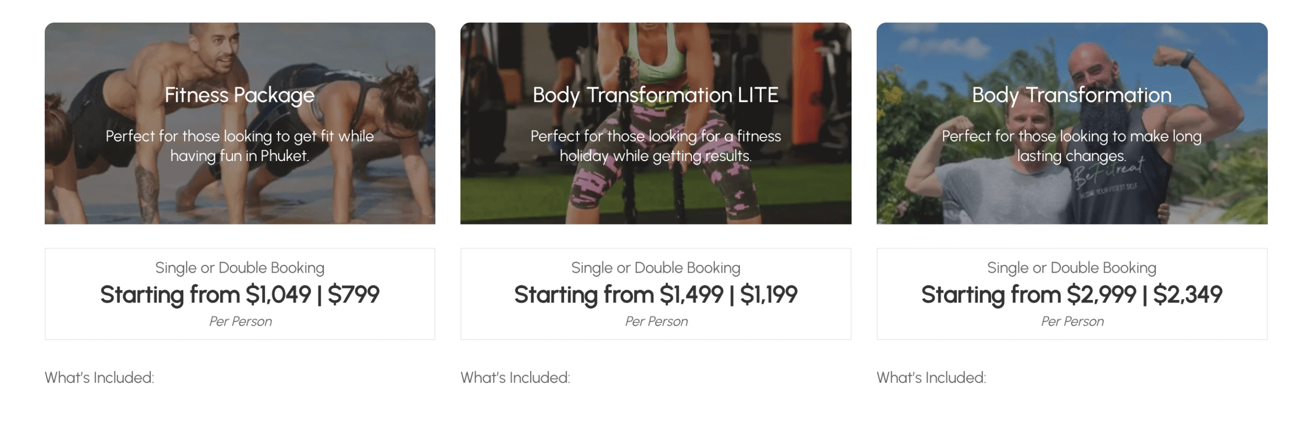 BeFitreat Package comparison image