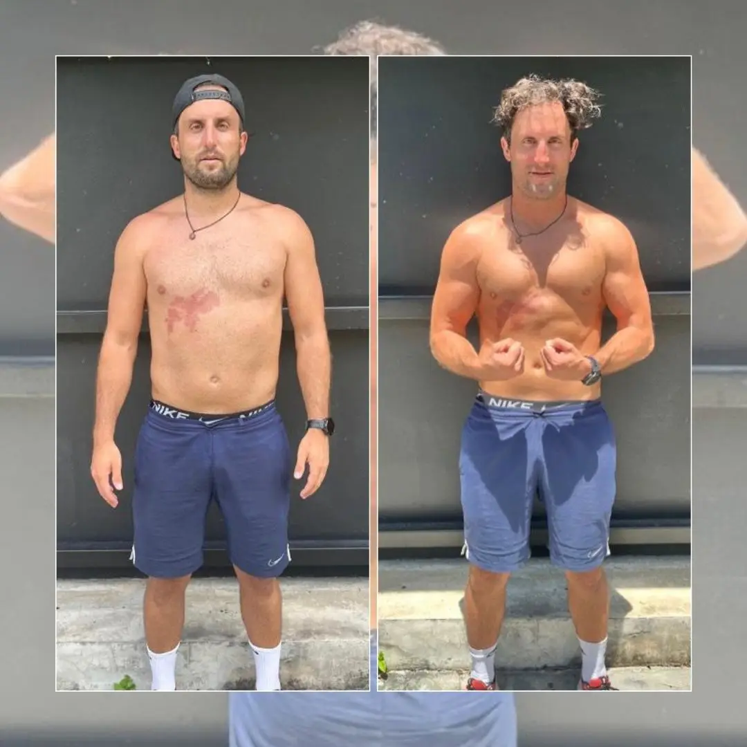 Nick's before and after BeFitreat transformation